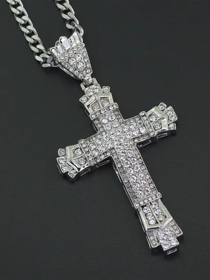 1 Simples Estilo MASCULINO Strass Cruz Cristã Pingente de Strass Colar Personalidade Moda Rua Corrente Dominadora Joias