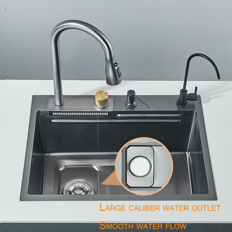 304 Stainless Steel Waterfall Kitchen Sink Sink Large Single basin With Large Single Slot Sink Above Counter With Cup Disher