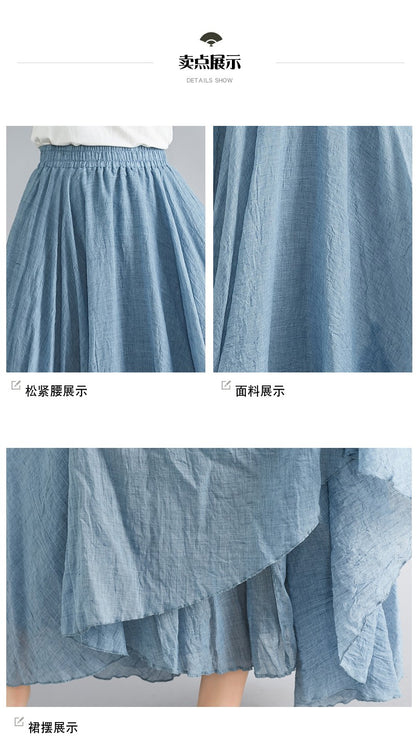Fashion Solid Cotton Linen Women Skirts Maxi Elegant Harajuku Saia Casual Loose Long Skirt Ladies Clothes Faldas Ropa Mujer