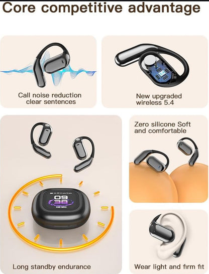Fones de Ouvido UYUXIO com Tradução de Idiomas por IA, Tela Sensível ao Toque LCD em Tempo Real, Fones Sem Fio de Condução Óssea com 144 Idiomas para Negócios