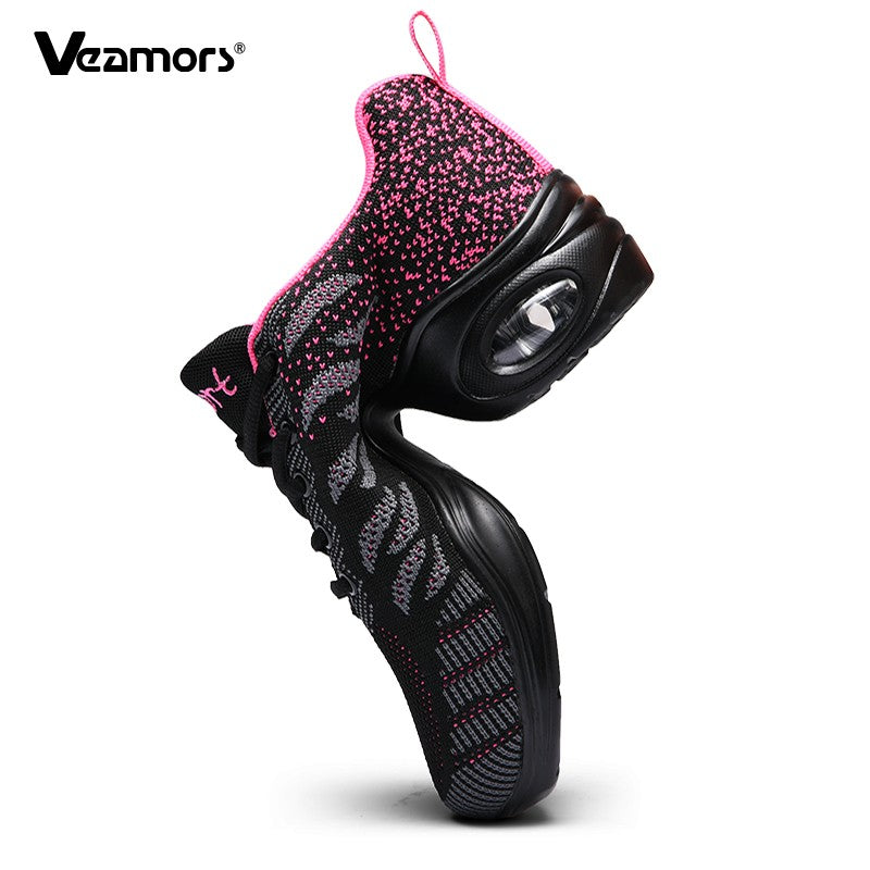 Ladies Modern Fashion Dance Shoes Breathable Mesh Jazz Dancing Shoes Ballroom Training Casual Sports Shoes Knitted Sneakers