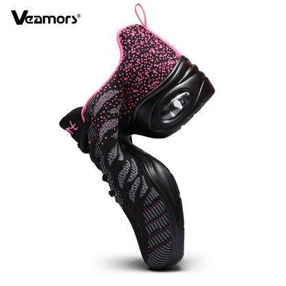Ladies Modern Fashion Dance Shoes Breathable Mesh Jazz Dancing Shoes Ballroom Training Casual Sports Shoes Knitted Sneakers