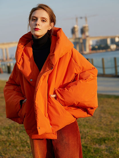 Winter New Hooded Long Sleeve Warm Coats Women's Parkas Fashion Tide Loose Fluffy Orange Red Oversized Down Jacket