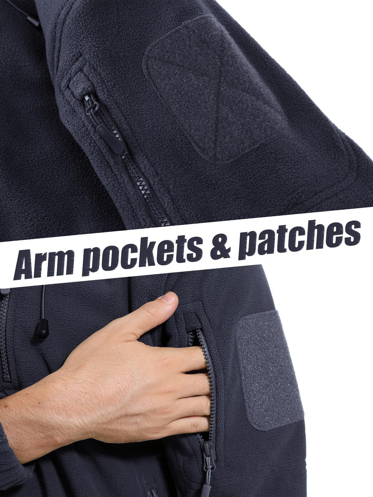 TACVASEN Spring Winter Fleece Jacket With Hoodie Mens Hooded Fleece Jacket Full-Zip Up Outdoor Windproof Hooded Warm Work Coat