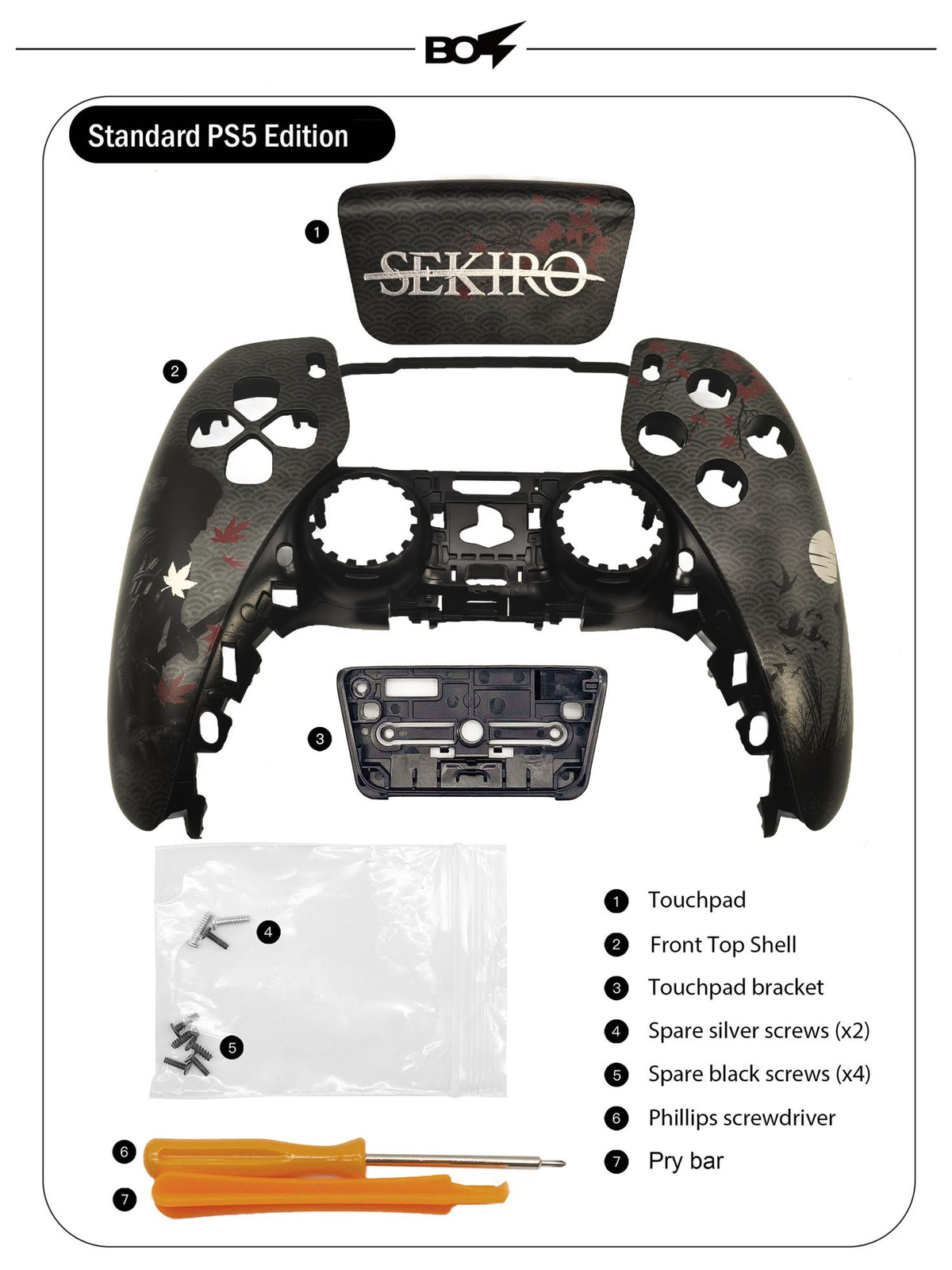 For PS5 Controller Shell, Wolf Custom Faceplate Cover with Touchpad for DualSense, Replacement for BDM-010 To 050