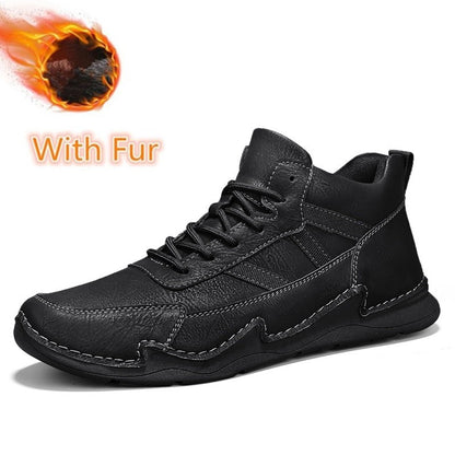 Handmade Mens Low Top Sneakers Classic Mens Leather High Top Shoes Fashion Outdoor Motorcycle Boots Lace Up Non-Slip Ankle Boots