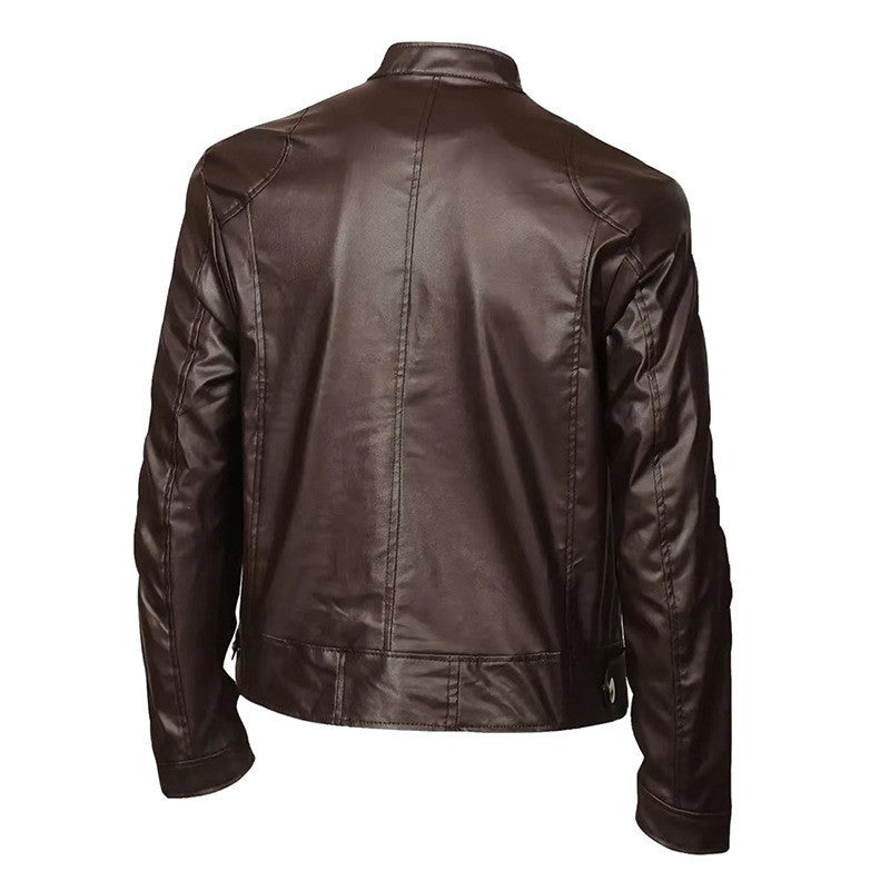 Casual High Quality Men's Slim Fit Biker Leather Jacket Stand Collar Pocket Decorated Motorcycle Style Casual Outerwear 5XL
