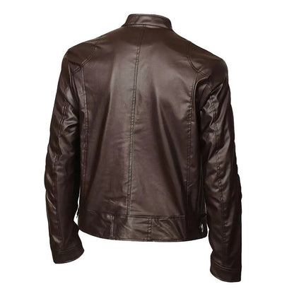 Casual High Quality Men's Slim Fit Biker Leather Jacket Stand Collar Pocket Decorated Motorcycle Style Casual Outerwear 5XL