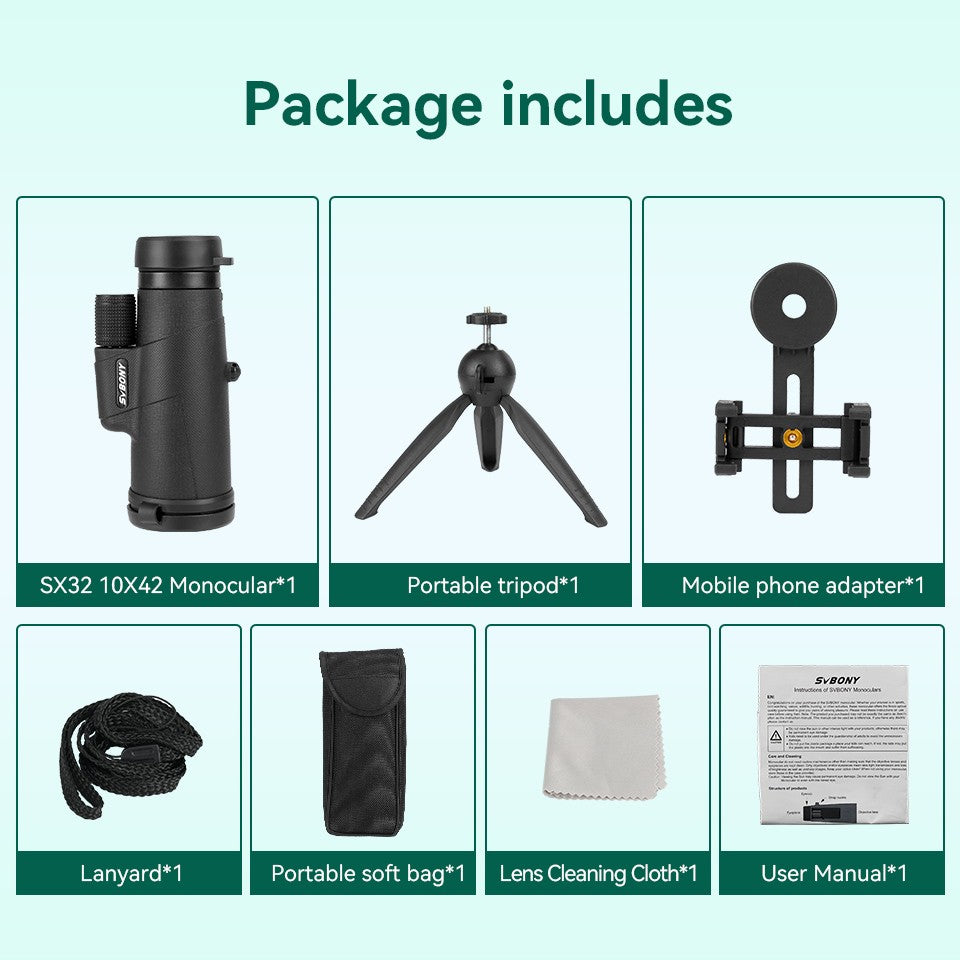 Binóculos Svbony F9333A/F9333B 10X42/8X32 Telescópio Potente Profissional HD De Longo Alcance Equipamento de Acampamento Para Viagens e Sobrevivência