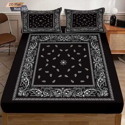 3pcs Retro Black Wave Pattern Print Coreless Bed Sheet Set Multiple Sizes Soft Bedcover Bedroom Bedding Decoration