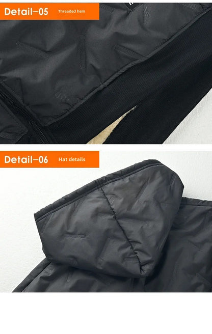 Men's Winter Lamb Velvet Jacket Fleece Lined Cotton Suit Hooded Loose plus Size Warm Cotton Coat Thermal Cotton Clothing