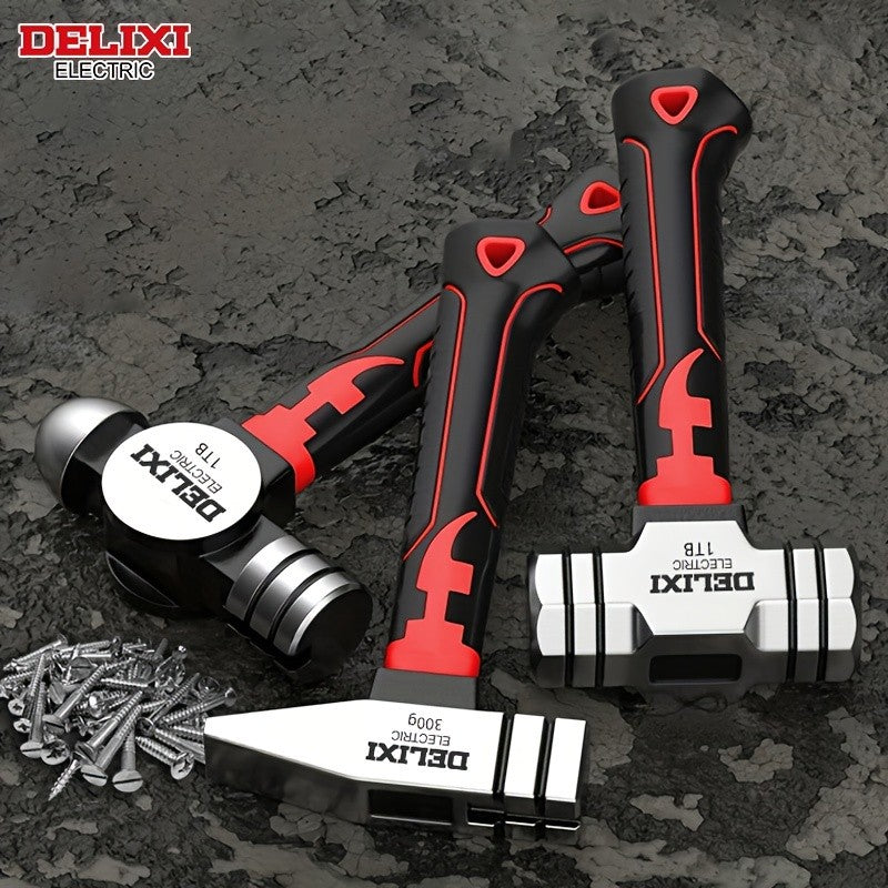 DELIXI ELECTRIC 7-Inch Sheep Horn Hammer Octagonal Hammer Chrome Vanadium Steel High Hardness Nail Hammer Portable Hand Hammer
