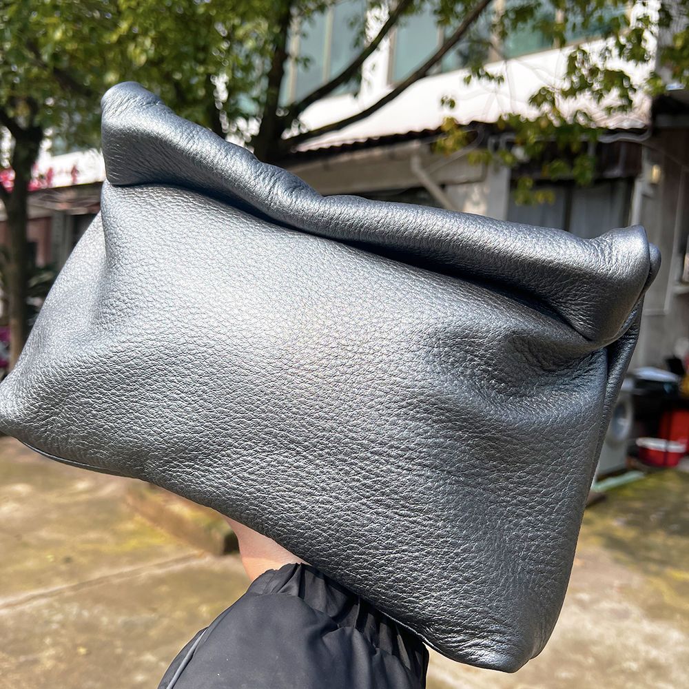 100% genuine leather Cowhide Handbag High Quality Leather Women's Foldable Designer Handbag Simple Magnet Handle Bags