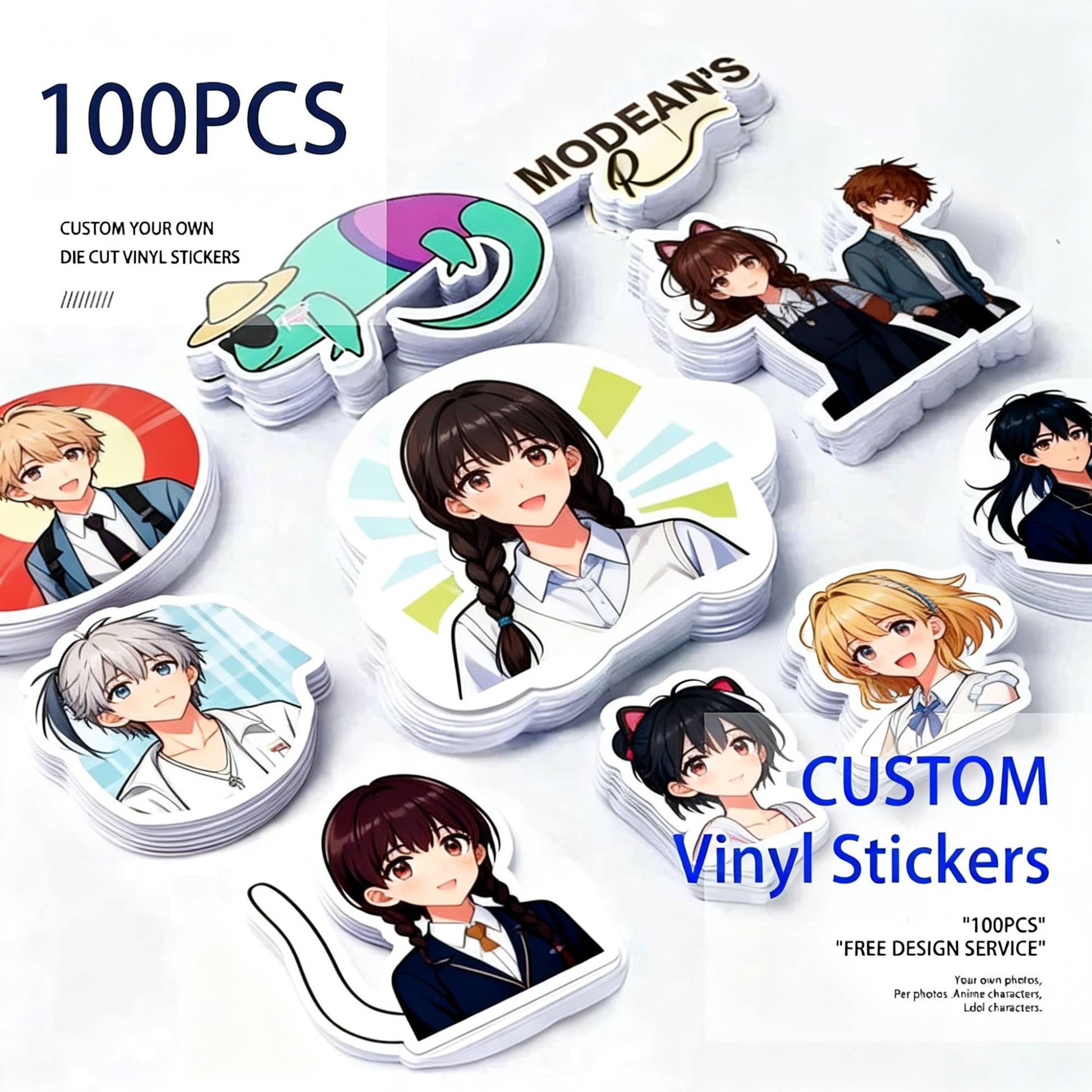 100pcs Custom Stickers PVC Waterproof Die Cut Vinyl Logo Design Brand Laptop Cute Personalized Sticker Glossy Film for Business