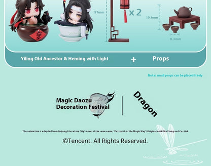 Mo Dao Zu Shi Versão Q Oficial de "Jade Cup Flowing Light" Wei Wuxian Lan Wangji Anime Periférico Enfeites Action Figurine