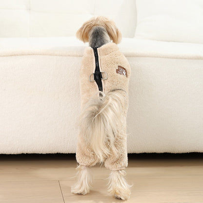 Soft Fleece Dog Clothes Winter Four Legs Covered  Plush Pet Coat D-Ring Zipper Puppy Jacket Autumn Overall For Small Middle Dog