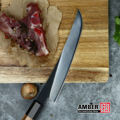Conjunto de Facas de Cozinha AMBER 440C Aço Alto Carbono Faca de Açougueiro Cabo de Madeira de Oliveira Faca Japonesa Profissionalmente Afiada