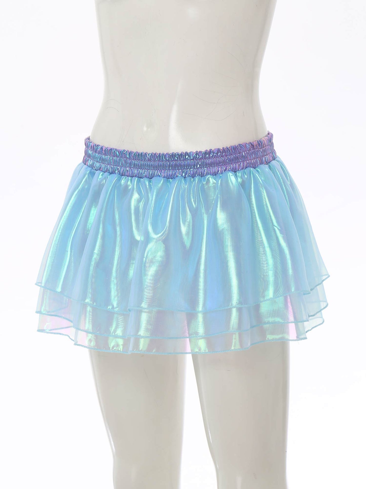 Womens Tiered A-line Pleated Short Skirt Shiny Glitter Skirt for Rave Festival Pole Dance Bar Party Skirt Night Club Costume
