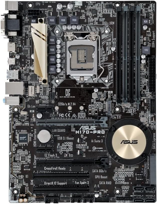 Kit Placa Mãe ASUS H170-PRO + CPU i5-6500 Intel H170 LGA 1151 4×DDR4 64GB M.2 PCI-E 3.0 DVI HDMI ATX