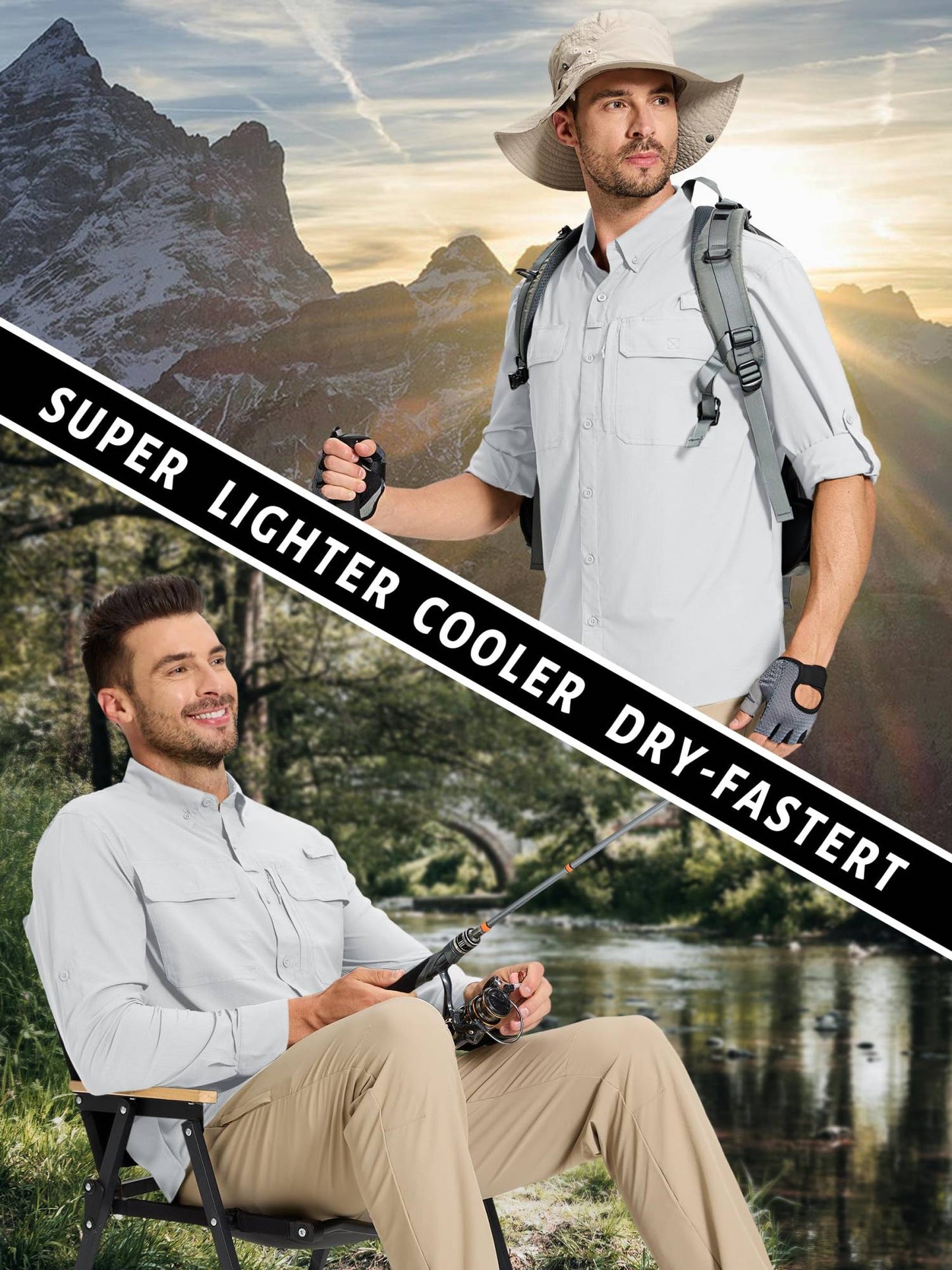 TACVASEN UV Block Fishing Shirts Mens Sun Protection Quick Dry Long Sleeve Shirts Mesh Breathable Hiking Cargo Shirts Work Shirt