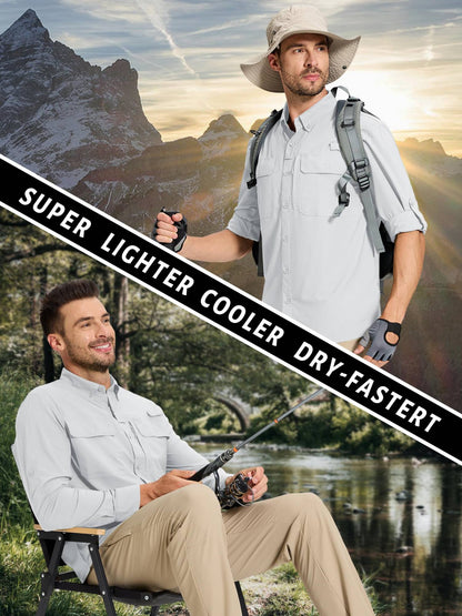 TACVASEN UV Block Fishing Shirts Mens Sun Protection Quick Dry Long Sleeve Shirts Mesh Breathable Hiking Cargo Shirts Work Shirt