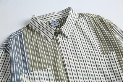 Stripe Splice Shirt Men Japnese Streetwear Fashion Loose Casual Long Sleeve Shirts Cityboy Oversize Cargo Shirts Blouses