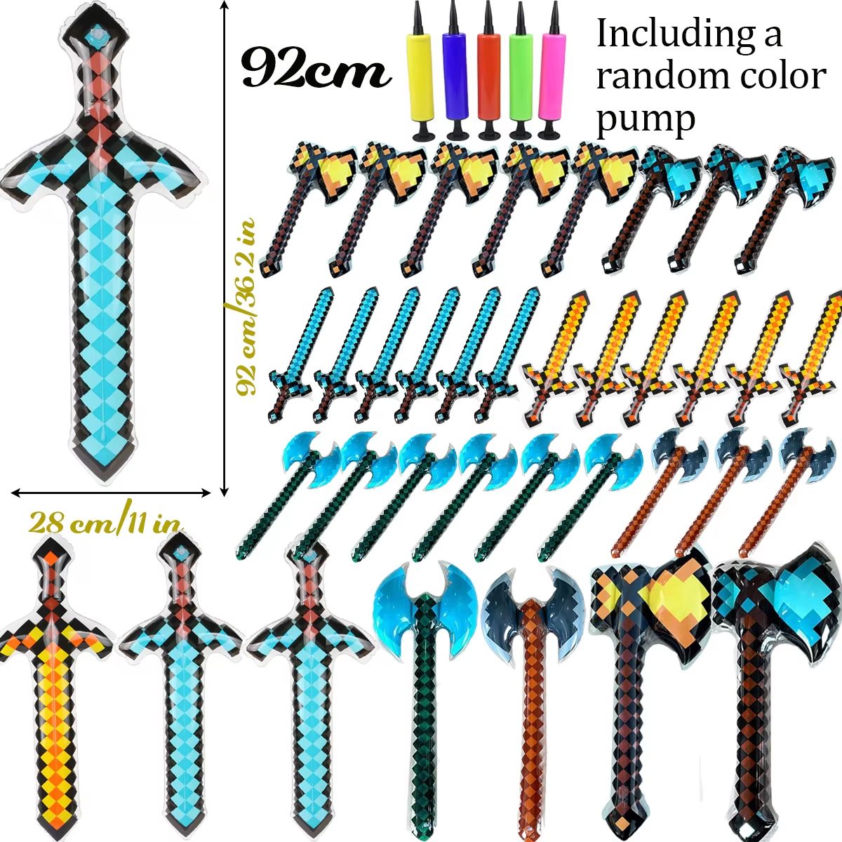 12-72Pcs Inflatable Weapons for Kids Pixel Diamond Swords Inflatable Sword for Theme Party Birthday Halloween Party Cosplay