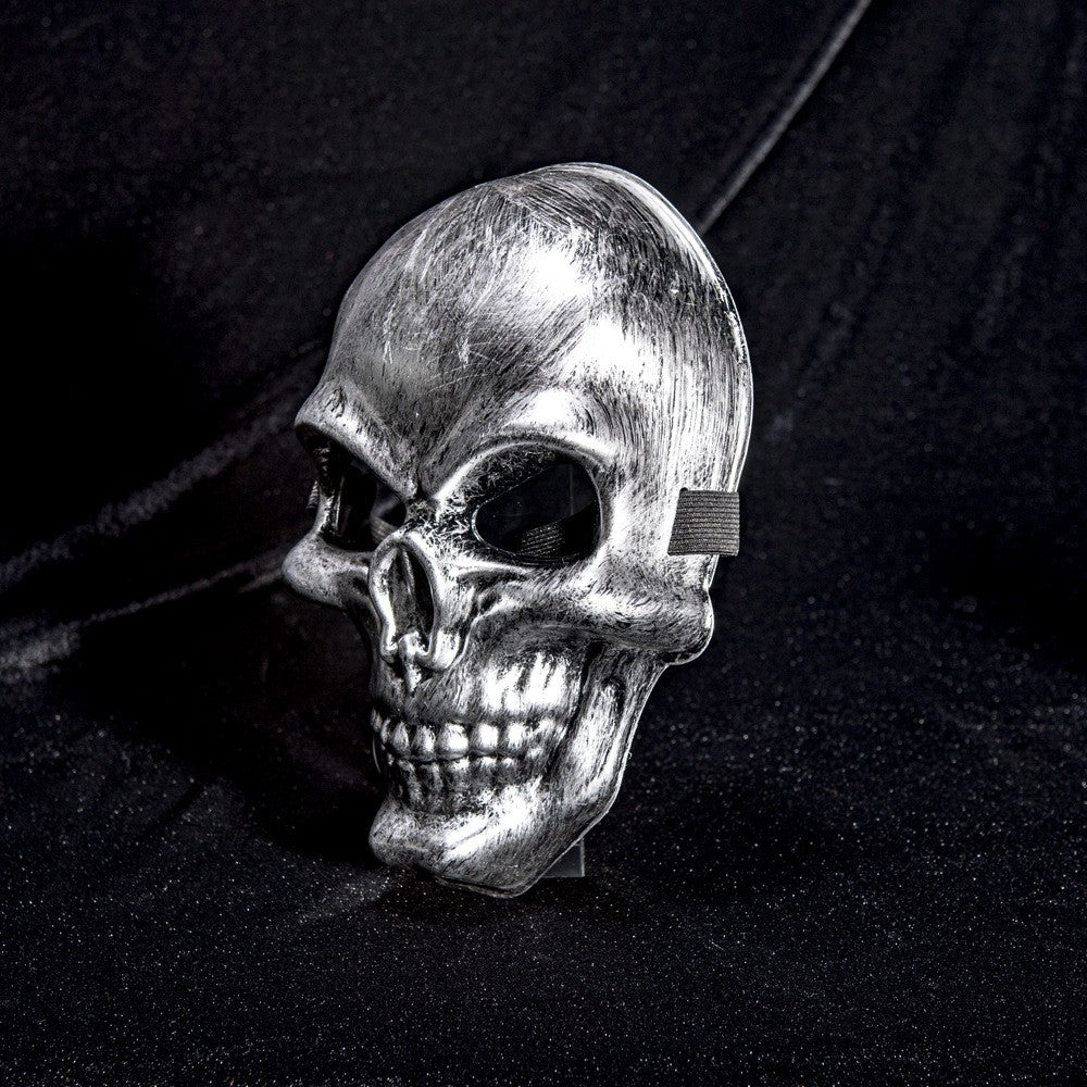 New White Ghost Head Skull Mask Halloween Horror Gold and Silver Mask Horror Smiley Cold Light Sticker Line Mask