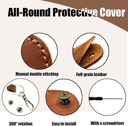 2/1 Pack Genuine Leather AirTag Keychain Holder . Secure Key Chain Case for Pet Collar Luggage Bag Full Cover Protective Keyring