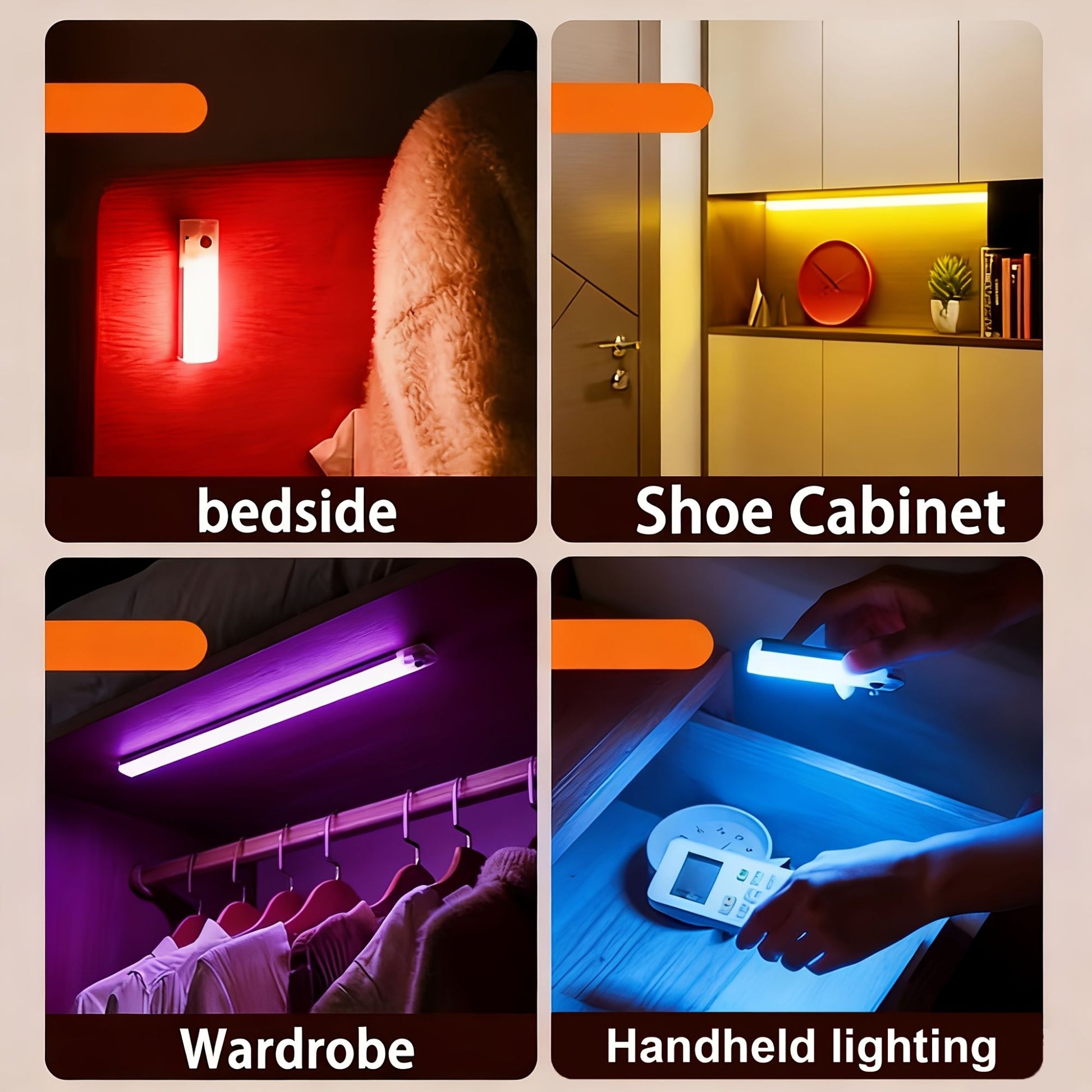 RGB Cabinet Light USB Type-C Rechargeable Light Motion Sensor Led Lamp for Kitchen Wardrobe Cabinet Lighting