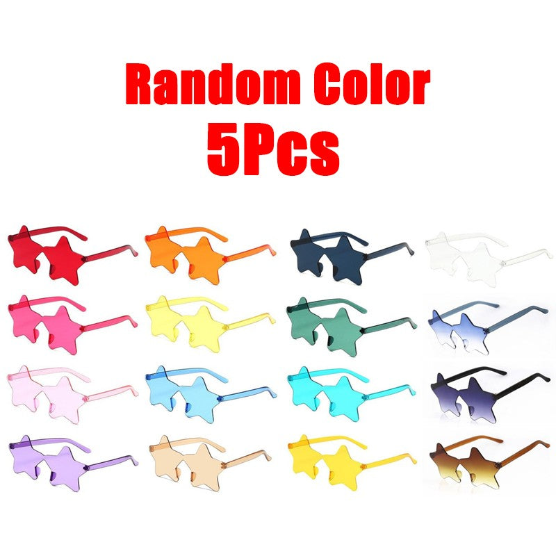 Star Shaped Sunglasses Rimless Colorful Transparent Glasses for Women Men Festival Birthday Cosplay Beach Summer Party Supplies
