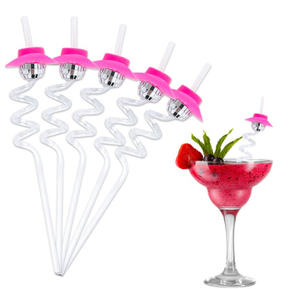 5pcs Glitter rose Red silver Mini Disco Ball Cowgirl Hat Straw 70s Disco Straws Party Decor Birthday Wedding Bachelorette party