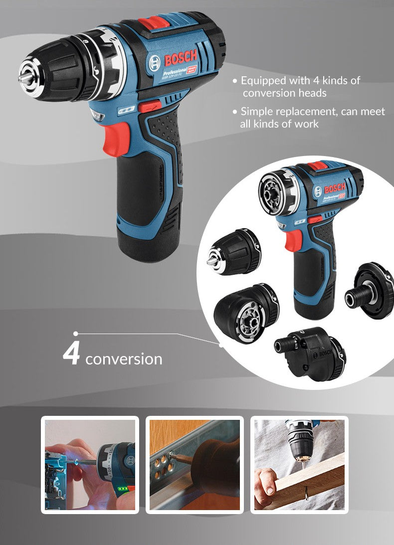 Bosch Professional 12V GSR 12V-15 FC Furadeira Sem Fio Parafusadeira Elétrica Sem Fio com 4 Adaptadores FlexiClick Ferramenta Elétrica