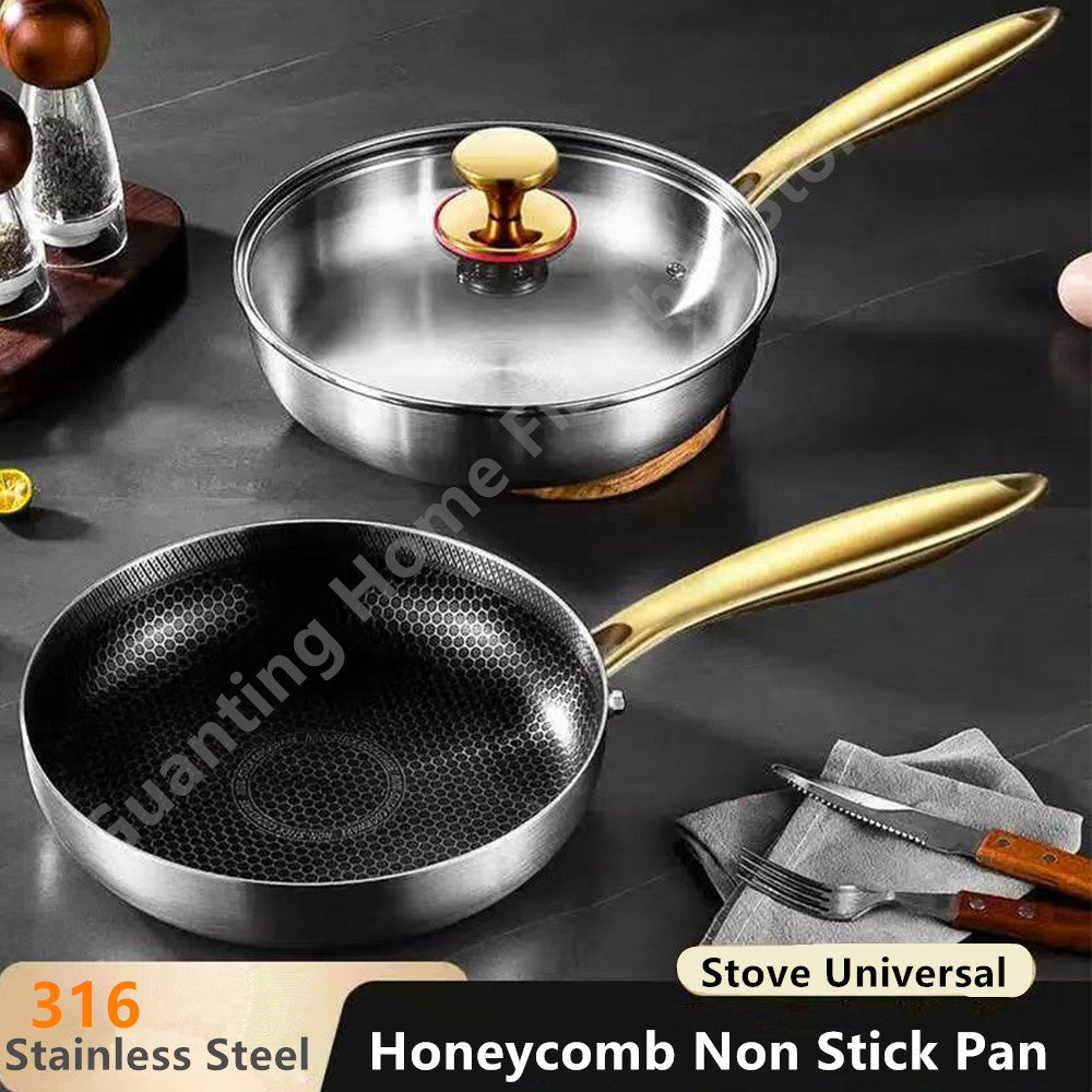 316 Stainless Steel Frying Pan Wok Non-stick Honeycomb Pot Home Steak skillet Gas Stove Induction Saucepan Kitchen Cookware 30cm
