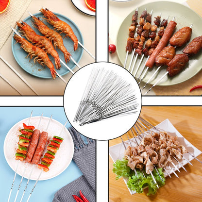 50Pcs Espeto de Churrasco de Aço Inoxidável Portátil Reutilizável com Tubo Espeto de Kebab de Ferro para Ferramentas de Acampamento e Piquenique ao Ar Livre