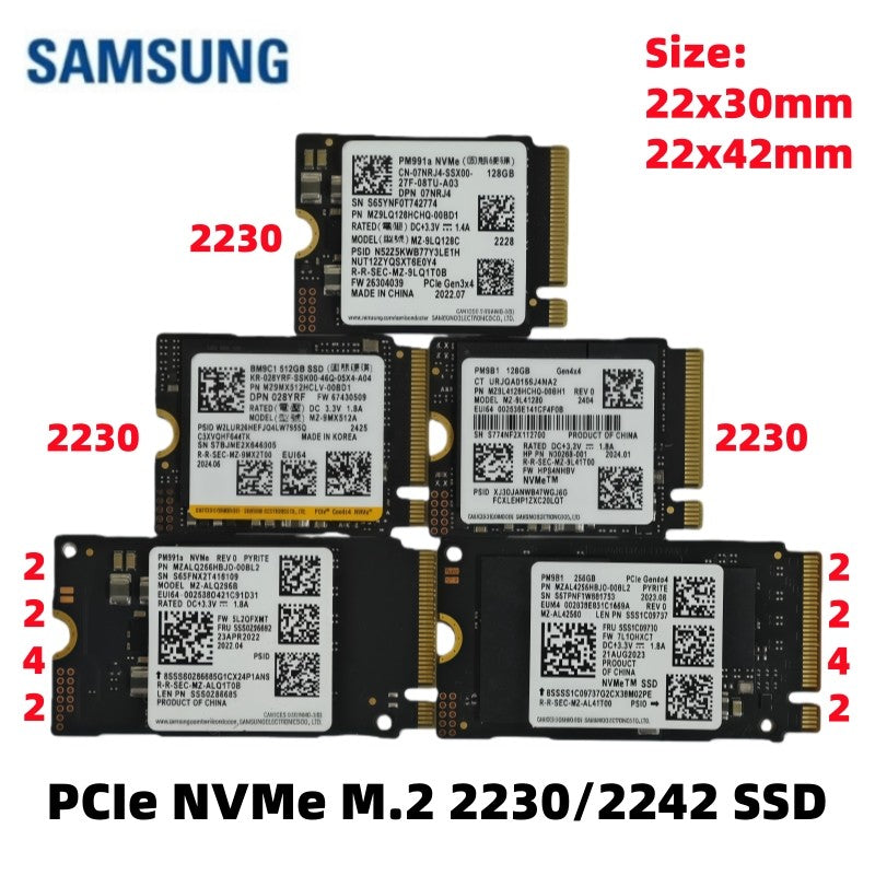 Samsung PCIe M.2 2230/2242 NVMe SSD BM9C1 512G, PM9B1 128G 256G, para Xbox Surface Pro Steam Deck Dell HP Lenovo Laptop - Embalagem OEM