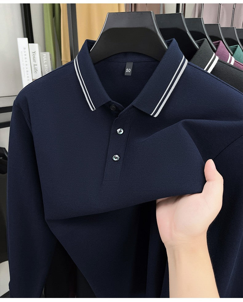 100% pure cotton high-quality brand men's long sleeve polo shirt autumn fashion striped original design golf top casual T-shirt