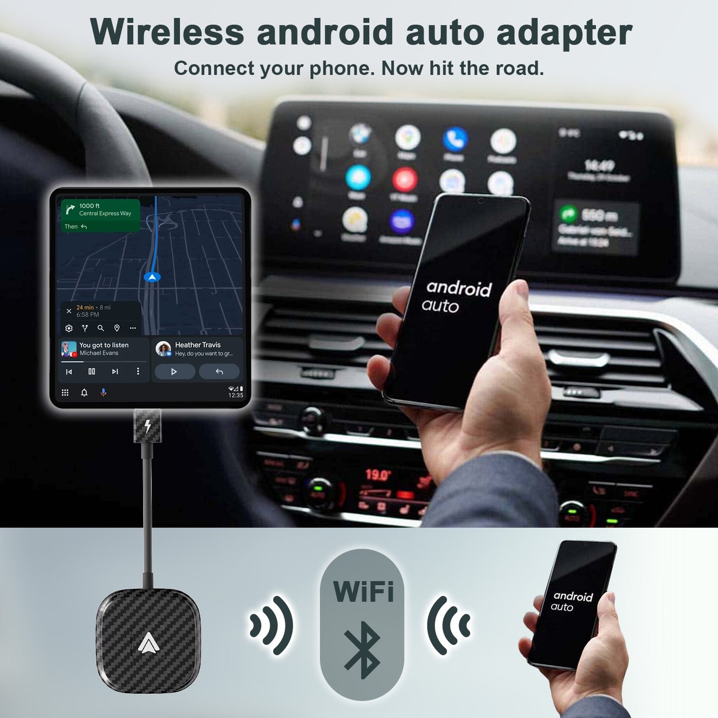 Wireless Android Auto car Adapter, Wireless Carplay Dongle Convert Wired to Wireless For android/iPhone Plug and Play