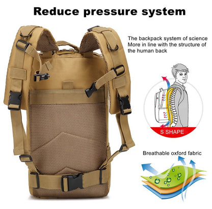 Mochila Tática Militar de 30L em Nylon 900D Impermeável para Esportes ao Ar Livre, Acampamento, Caminhada, Trekking, Pesca e Caça