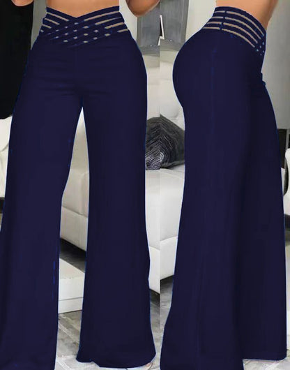 Women High Elastic Waist Wide Leg Loose Pants Summer Fashion Oversized Solid Color Dance Full Flare Trousers LRFZ-m040