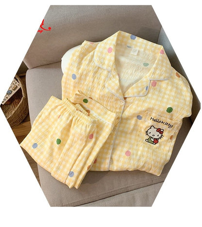 M-5XL Hello Kitty Pajama Set for Women Fall Winter Cute Plus Size Sleepwear Ladies Comfortable Loungewear Women's Home Clothes