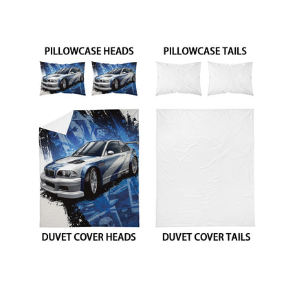 3pcs sports car racing print bedding set 1 quilt cover + 2 pillowcases unfilled, skin-friendly, breathable, anti-pilling