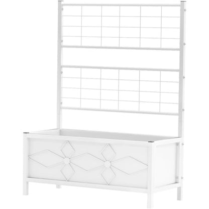 White Raised Garden Bed Planter Box with Trellis, 35.4" W x 15.7" D x 47.2" H Tomato Planter and Trellis , Raised Garden Bed