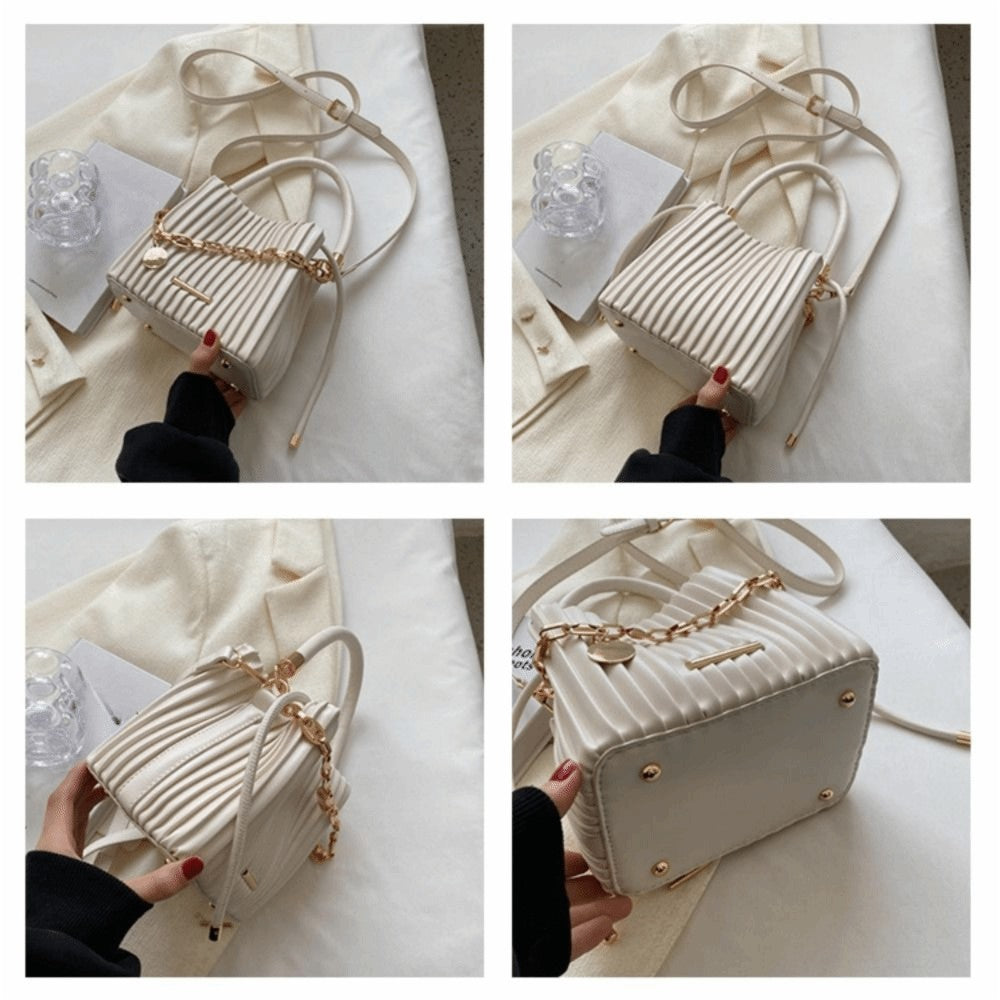 Trendy Pleated Design Crossbody Bag Stylish Chain Shoulder Bucket Bag Elegant Shoulder Purse Daily Use