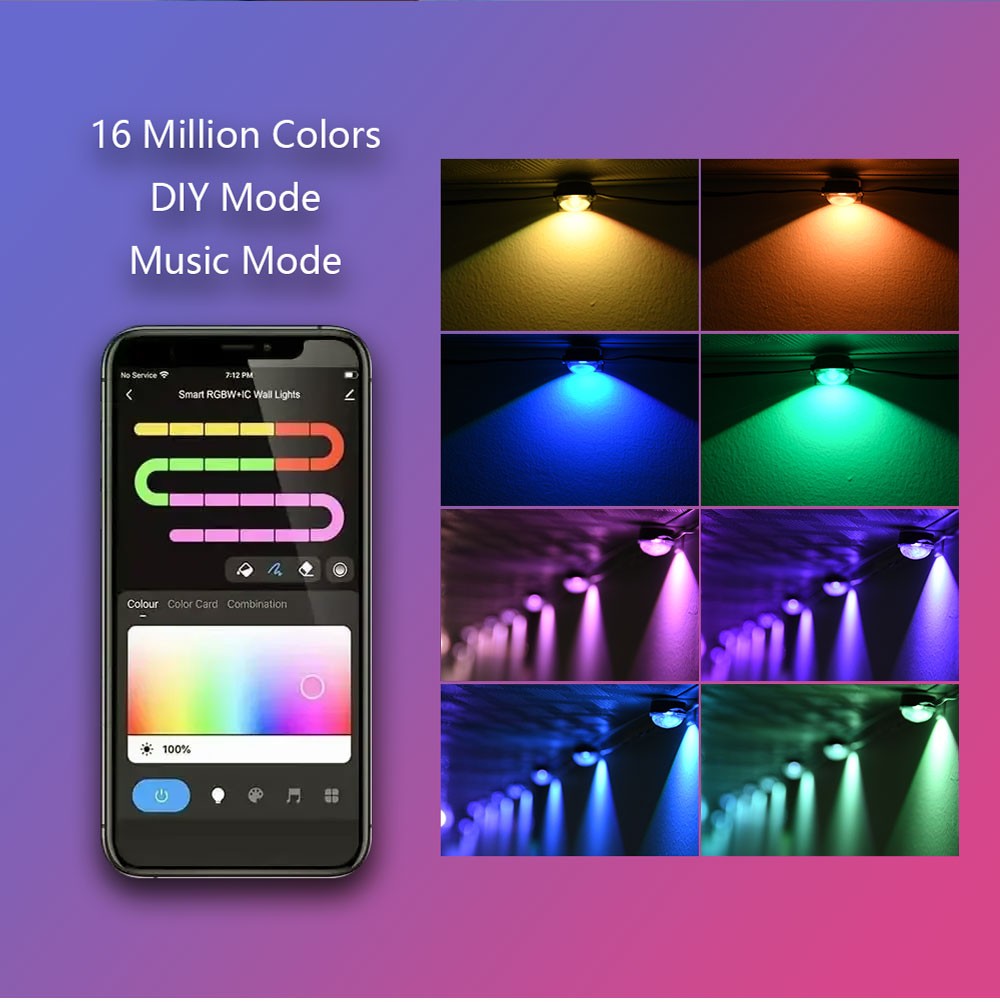 External Permanent RGB IC Waterproof Smart Light String, with Music-Synchronized Dynamic Lighting Effects for Holiday Decoration