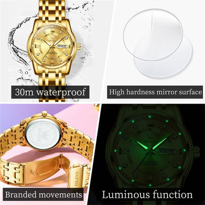 OLEVS 5513 Fashion Ladies' Watches Elegant Stainless Steel Waterproof Quartz Watch for Women Weekly Calendar Luminous Wristwatch