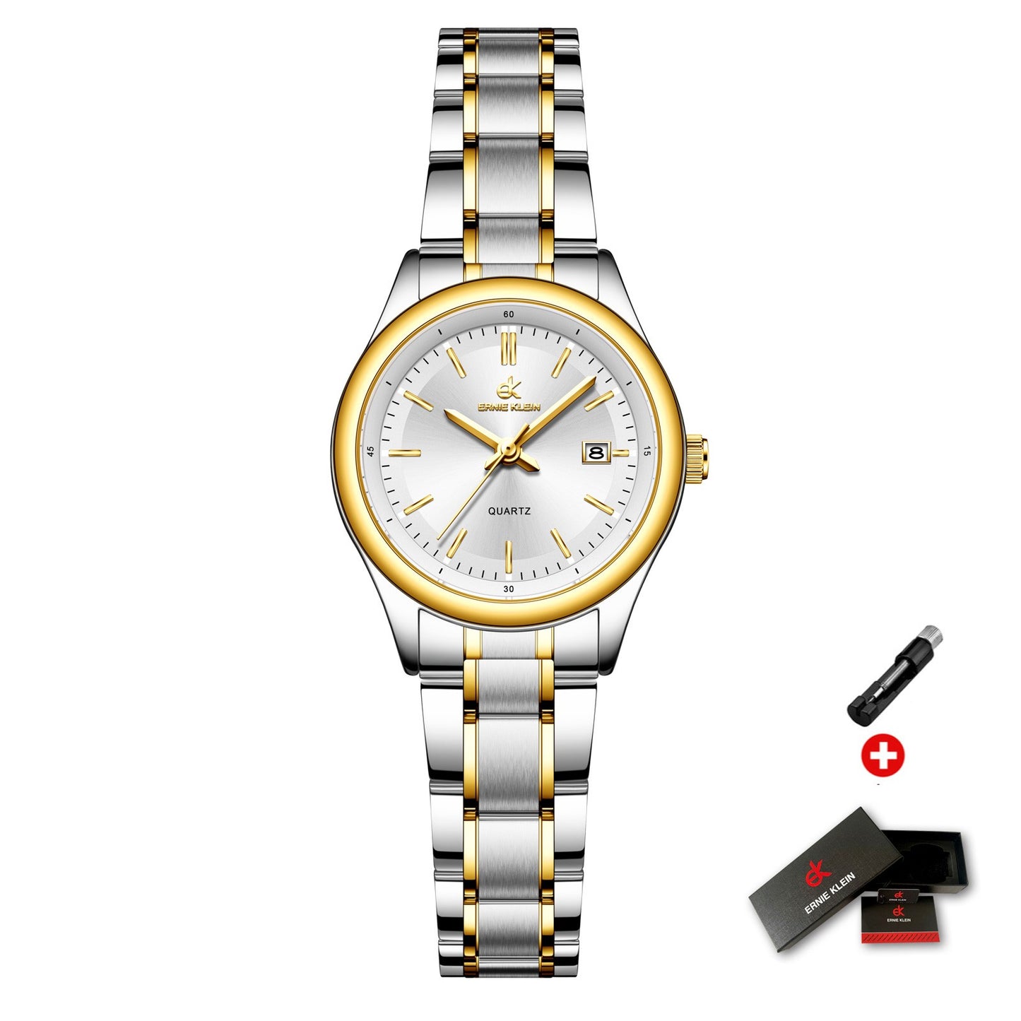 ERNIE KLEIN Women’s Watch Luxury Gold Watch OriginalDate Week Stainless Steel Waterproof Luminous Elegant Dress Ladies' Watches