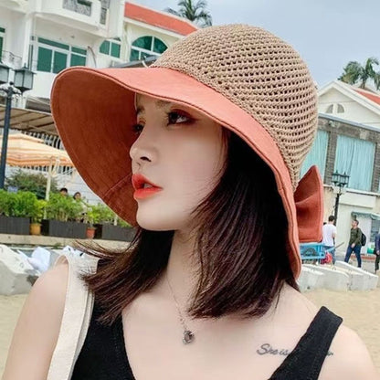 Summer Women Bucket Hat Anti-UV Sun Hats Soft Portable Wide Brim Outdoor Beach Hat Panama Cap With Storage Bag