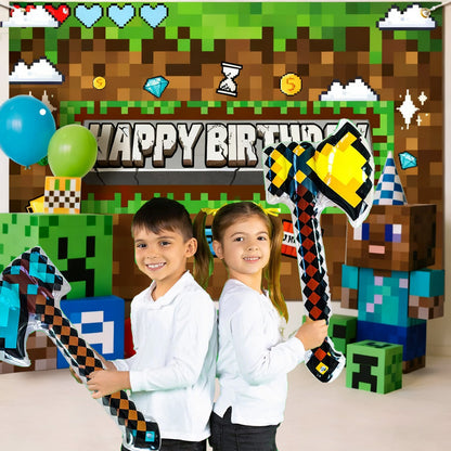 12-72Pcs Inflatable Weapons for Kids Pixel Diamond Swords Inflatable Sword for Theme Party Birthday Halloween Party Cosplay