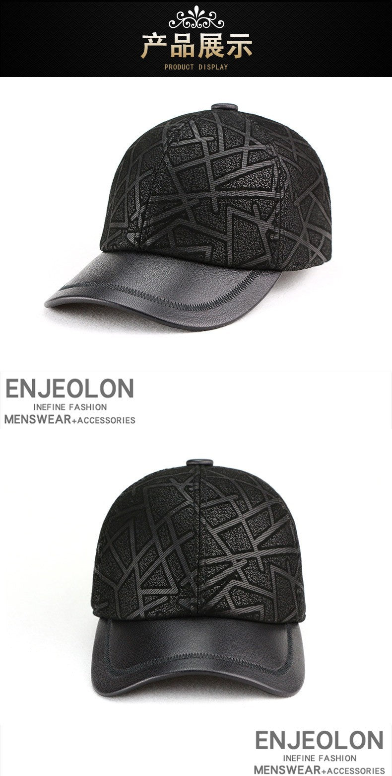 Classic Genuine Sheep Leather Baseball Cap for Men Adjustable Lightweight Breathable for Spring/Autumn